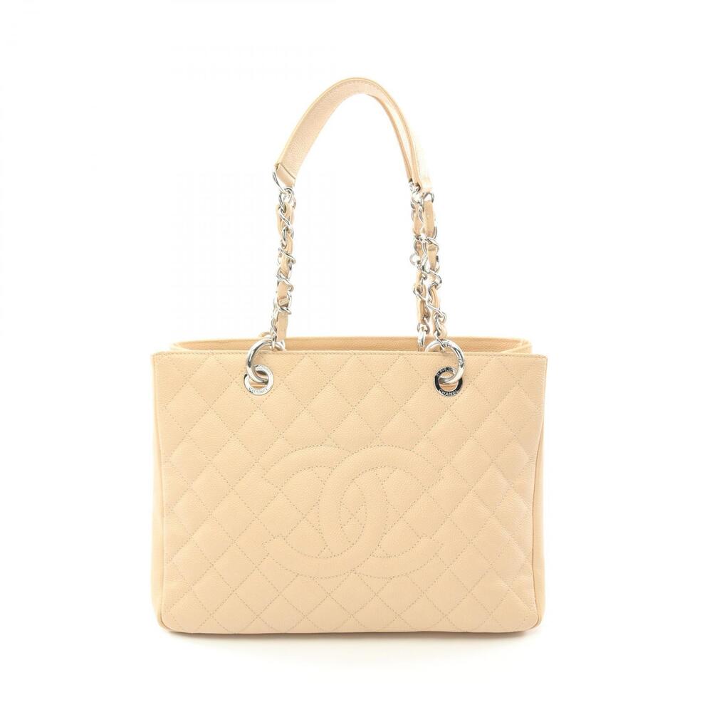 Chanel Matelasse Grand Shopping GST Tote Bag Leather Grained Calfskin Beige